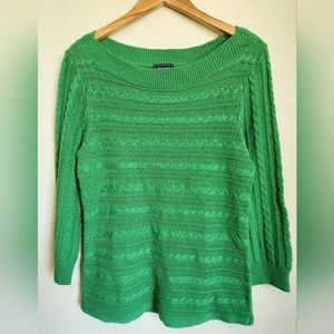 Chaps Classics Cableknit Green Sweater Size Large